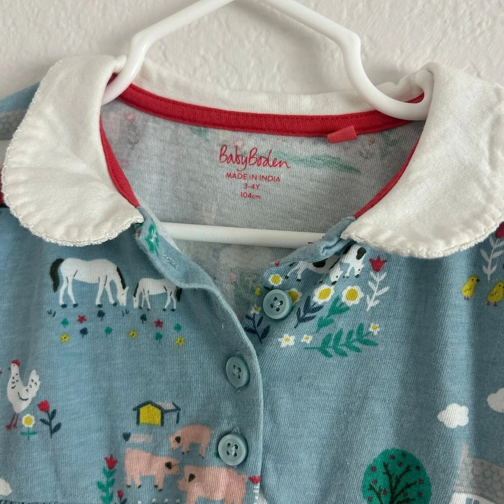 Baby Boden Farmhouse Animal Pattern Collared Girls Dress 3-4Y